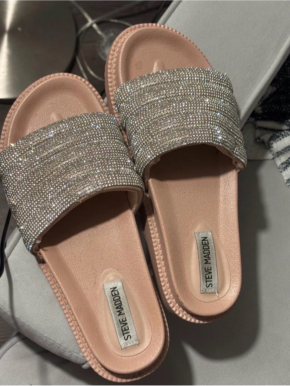Steve Madden Pink Crystal Embellished Slide Sandals